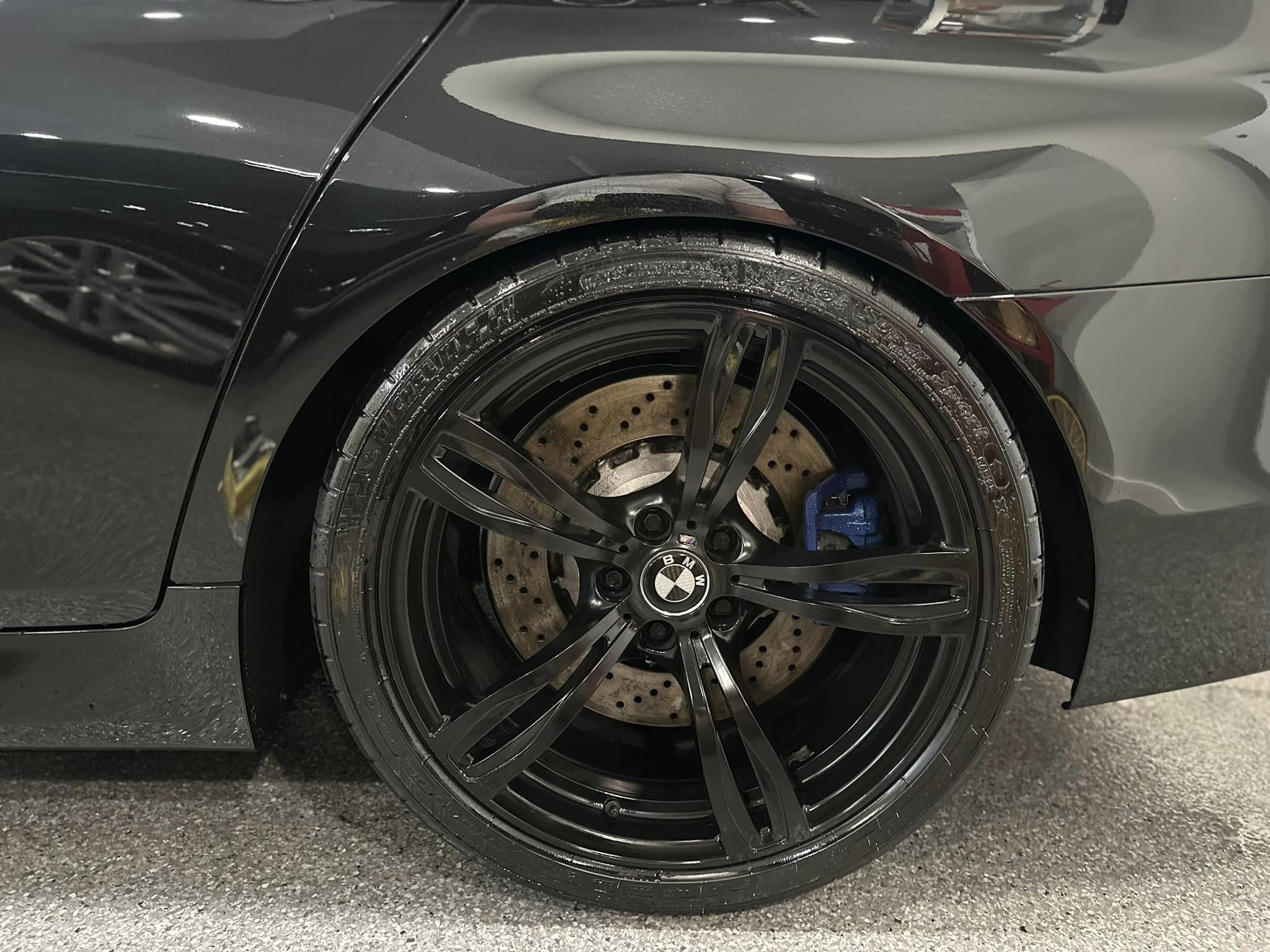 Polished black wheel on a BMW