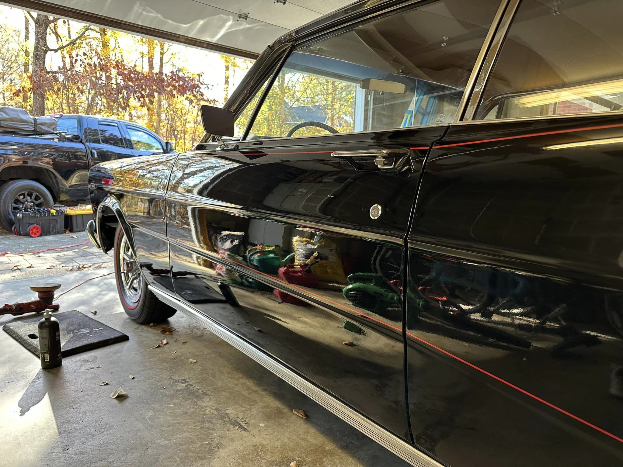 A black 66 Ford Galaxie, shot of driver door